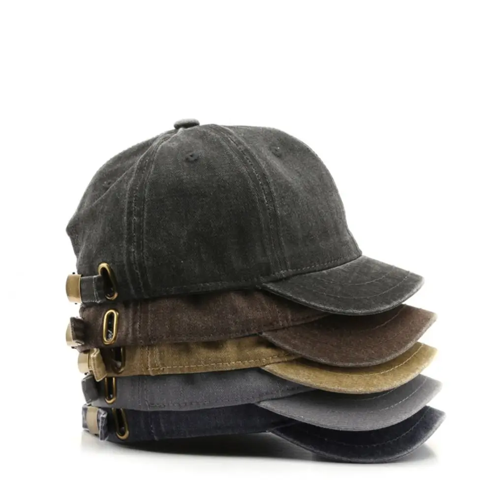 

New Short brim Baseball Cap Adjustable Solid Color Bucket Panama Cap Washed Cotton Snapback Cap Summer