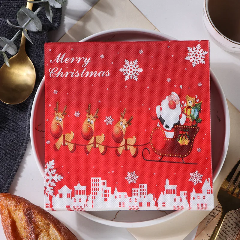 20Pcs/pack 33x33cm Merry Christmas Series Printed Paper Disposable Tableware Napkin Tissues Xmas Party Decor