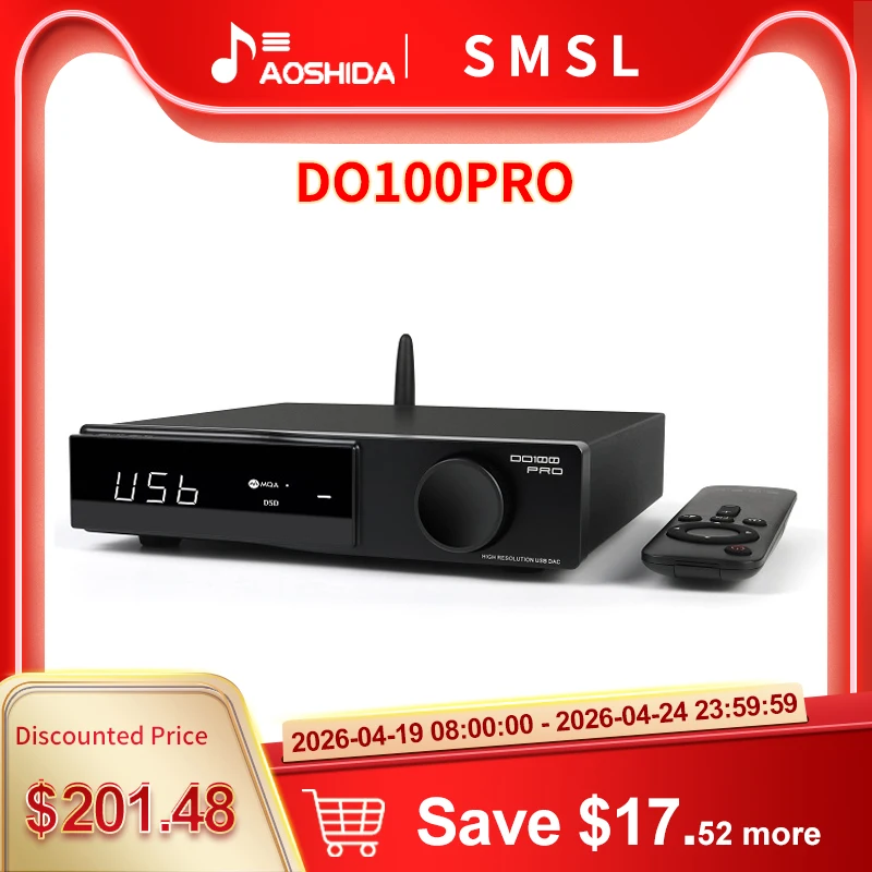 

SMSL DO100 Pro, ЦАП Hi-Res MQA, двойной декодер ES9039Q2M, Bluetooth5.1 DSD512, OPA1612, HDMI-ARC, высококачественный цифровой ЦАП для PS5 DO100pro