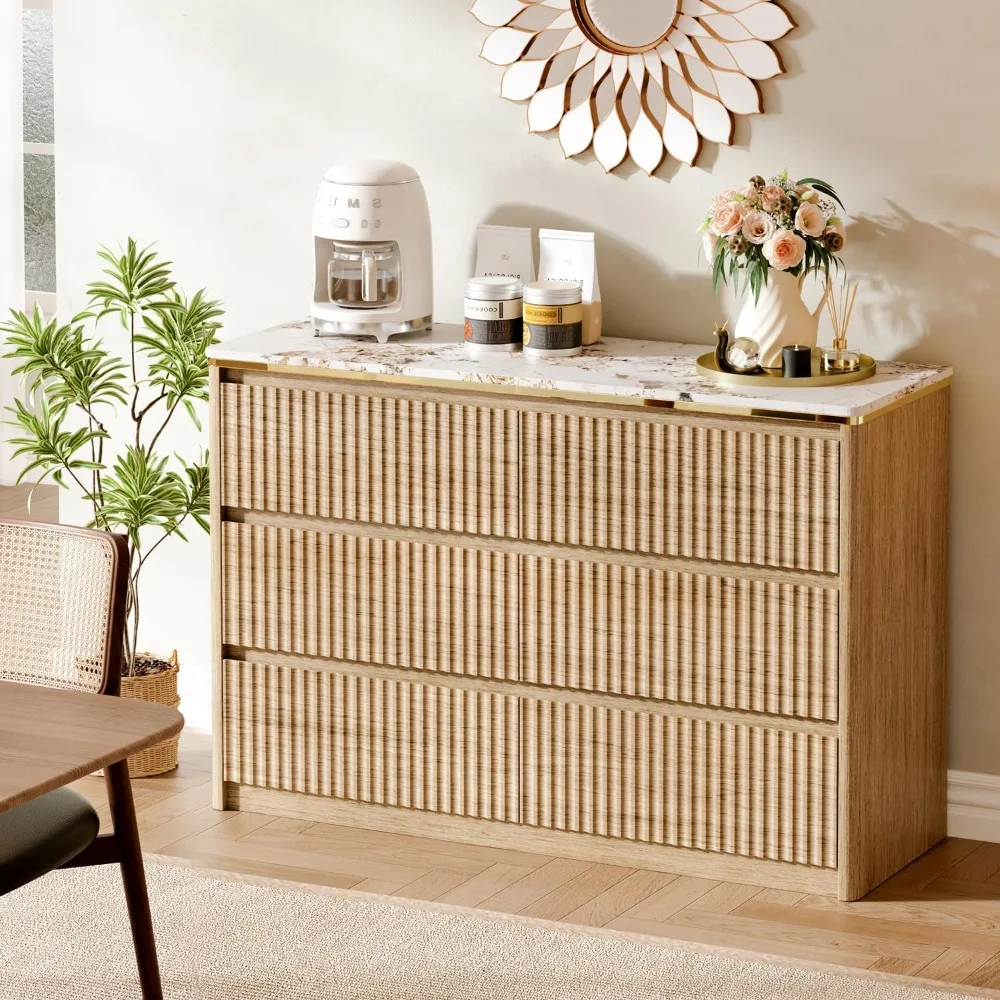 خزانة غرفة نوم حديثة مزخرفة بـ 6 أدراج مع سطح من الرخام الصناعي وتصميم منحني #6