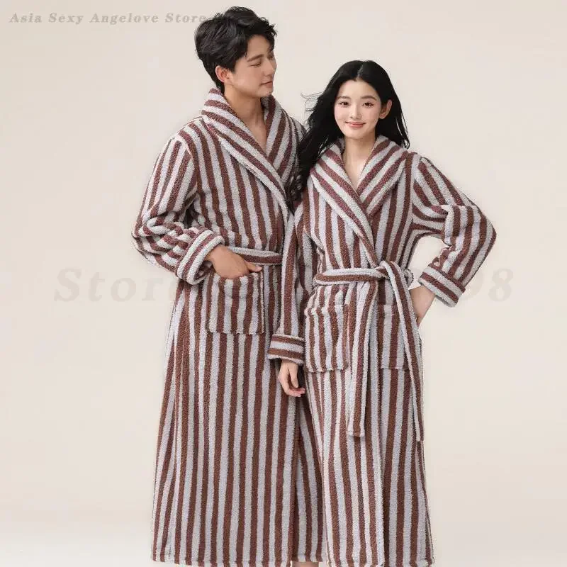 

Пара полосок, одежда для сна, халат, кимоно, фланелевой длинный халат, утепленная теплая домашняя одежда из кораллового флиса, осенне-зимняя новая домашняя одежда