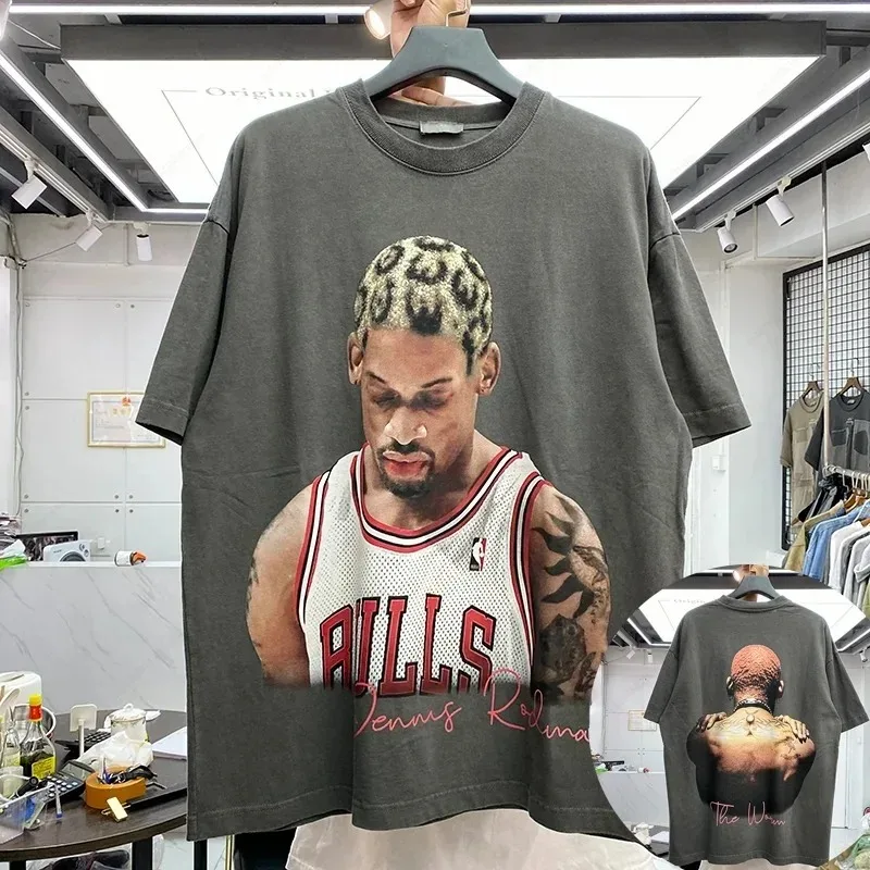 Summer Men High Quality Men T-Shirts Rodman Print Cotton Round Neck Short Sleeve Hip Hop Fashion Personality Streetwear TShirt