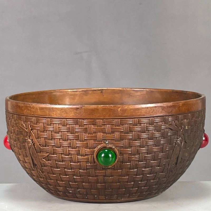 Daqing Qianlong Imitation Purple Copper Leather Old Wrapped Pulp Make a Great Coup High-Rise Bamboo Joint Copper Alloy Bowl Anti