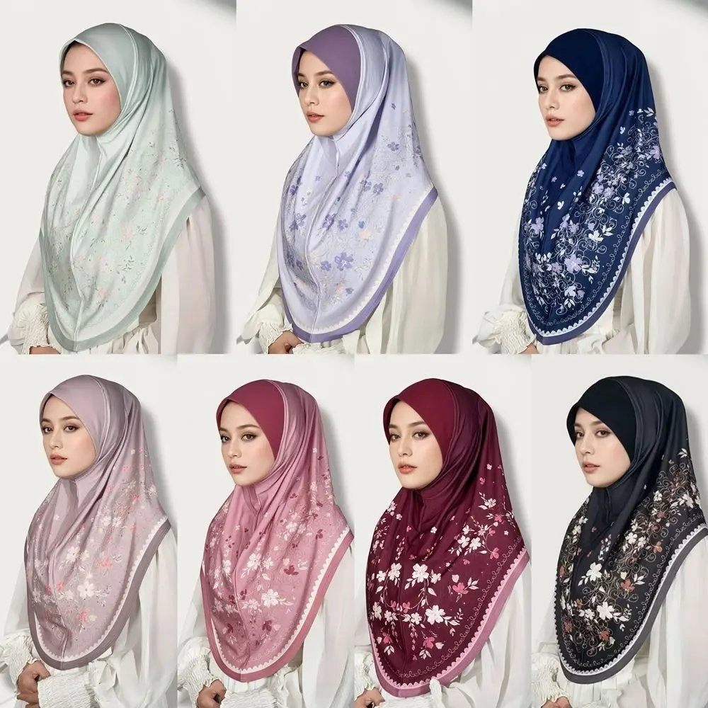 

Дышащий длинный цветочный тюрбан из хлопка для Ид аль-Фитр, регулируемый, с принтом, арабский женский головной платок, эластичный универсальный хиджаб, этническая повязка на голову