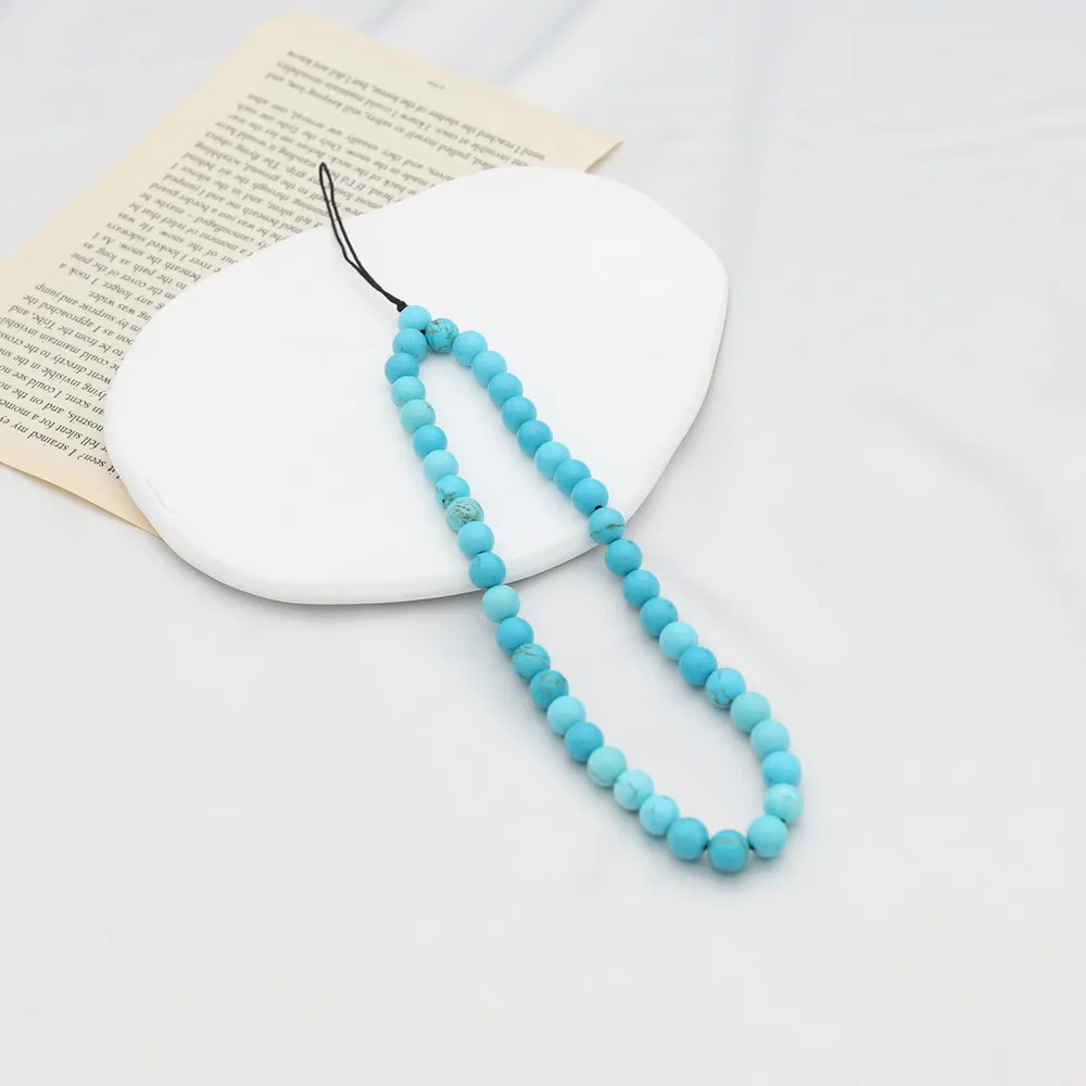 8MM Blue Turquoise Beaded Mobile Phone Chains for Women Men Telephone Charm Strap Lanyard Anti-lost Accessories