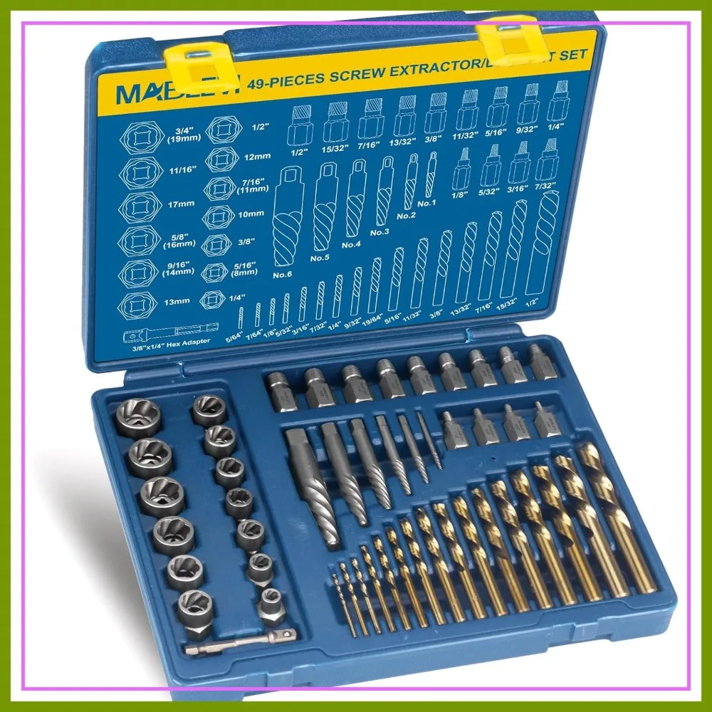 

49 Pcs Screw Extractor Set, Left Hand Drill Bit Set, Easy Out Stripped Bolt Remover for Broken Rusted Nuts Bolts