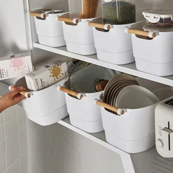 Storage Basket with Handle Cosmetic Storage Box Desktop Sundries Plastic Organizer Household Makeup Kitchen Storage Container