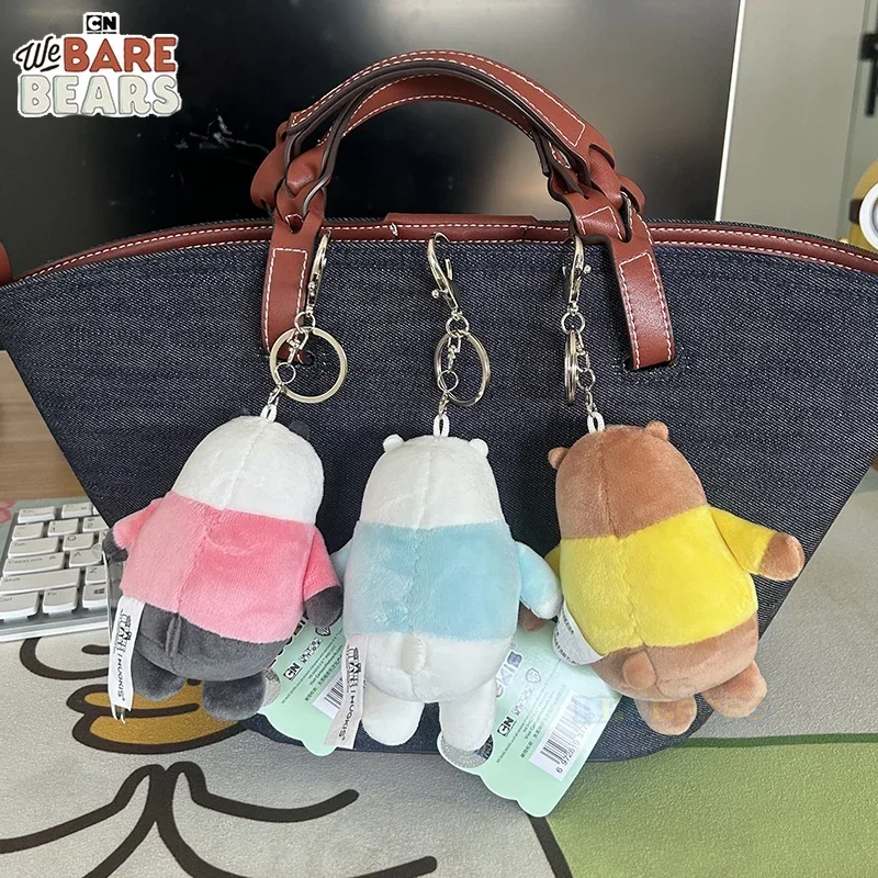 Pluszowy brelok do kluczy We Bare Bears o średnicy 12 cm - serce z przodu z motywem miłości, urocza wisząca ozdoba z kreskówek