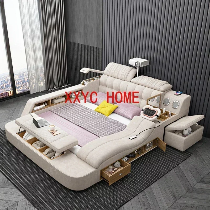 

Modular Master Storage Luxury Designer Double Bed Multifunctional Leather Camas Matrimonial Furniture