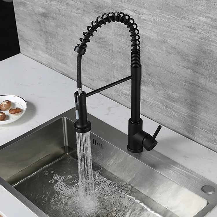 spring kitchen faucet Stainless Steel Brushed Black Pull Down Kitchen Sink Faucets Pull Out Spring Kitchen Faucets