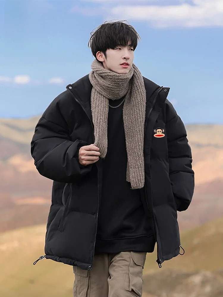 

Зимняя куртка-пуховик с воротником-стойкой и принтом обезьяны, хлопковое пальто для пар, молодежная повседневная одежда