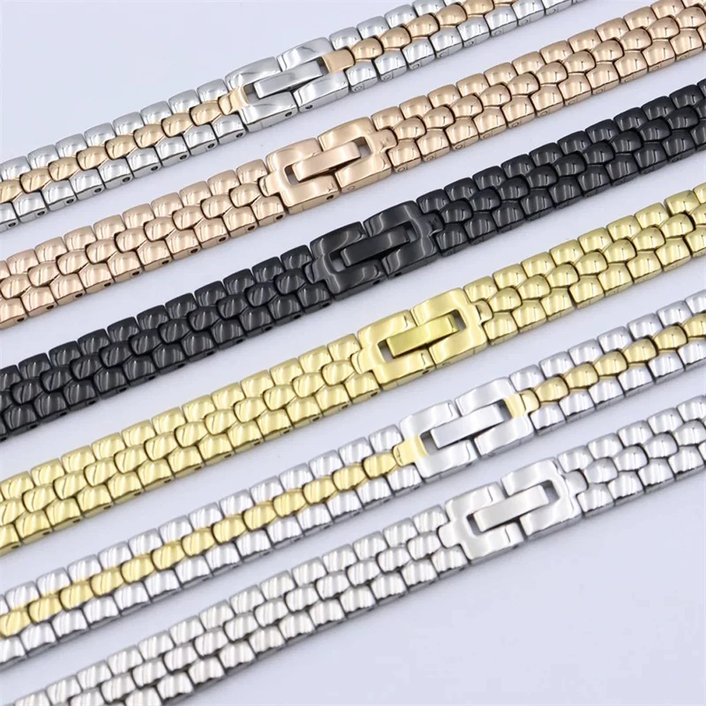 6mm 8mm 10mm 12mm 14mm 16mm For Any Brand Women Stainless Steel Watch Band Strap Ceramic Watchband Rose Gold Mesh Belt Bracelet