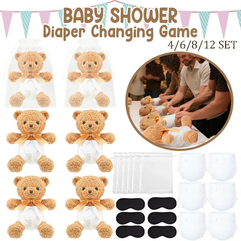 

4-12Set Baby Shower Games Diaper Changing Blindfolded for Gender Reveal Decoration Baby shower Game Prizes for Adults Boys Girls