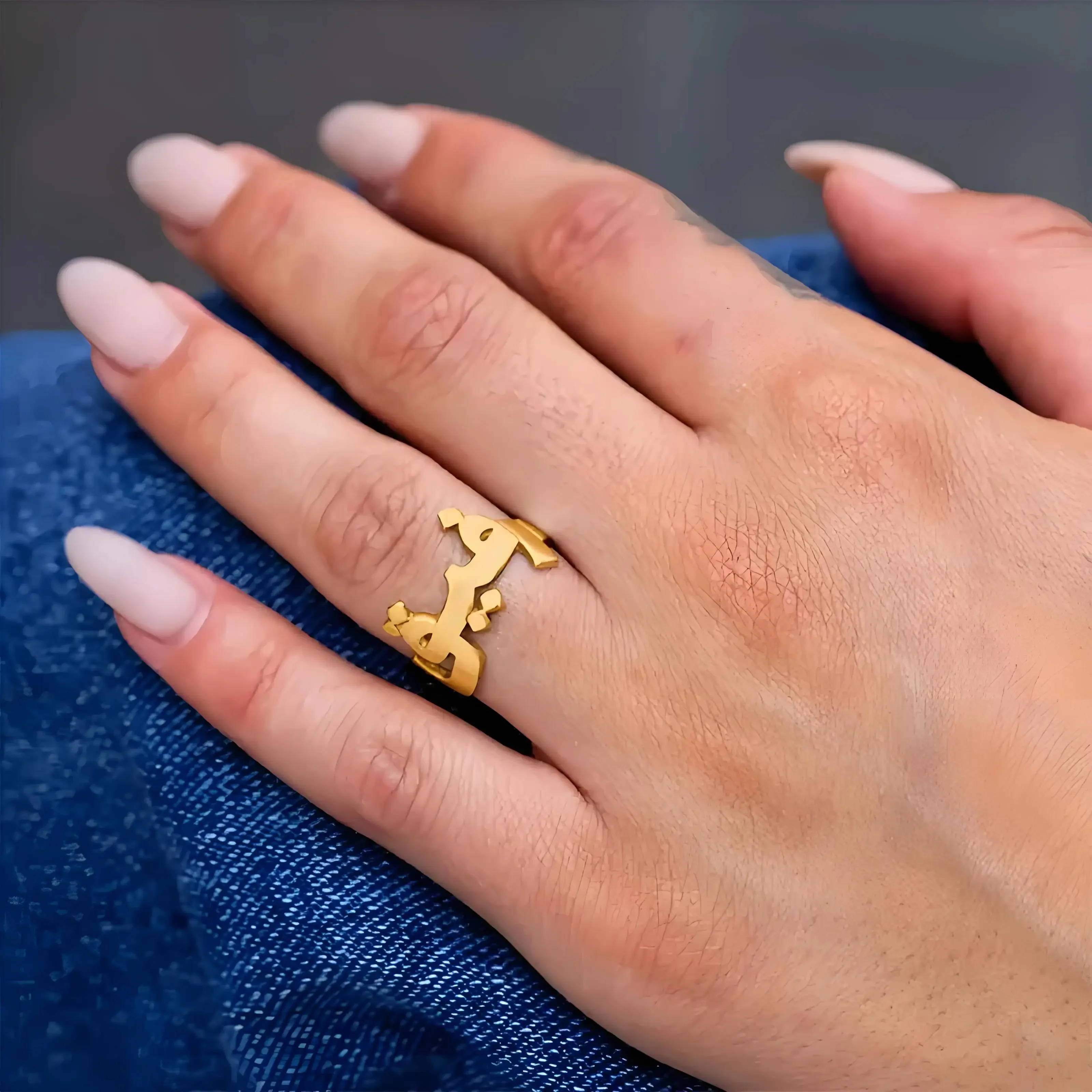 Personalized Arabic Letter Rings for Women Stainless Steel Gold Adjustable Ring Custom Arabic Names Heart Rings Jewelry Gifts view 5