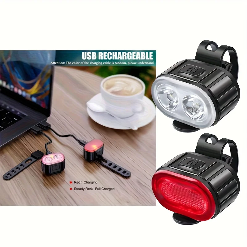 الدراجات دراجة الجبهة الخلفية ضوء مجموعة الدراجة USB-C تهمة المصباح ضوء MTB مقاوم للماء الضوء الخلفي LED فانوس دراجة الملحقات #4