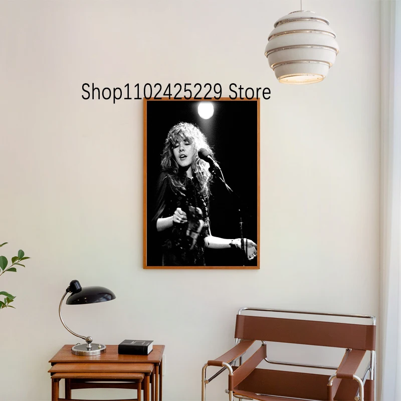 Young Stevie Nicks Poster Canvas Printing Black and White Vintage Print Music Wall Art Decor Stevie Nicks Photo Home Bar Decor