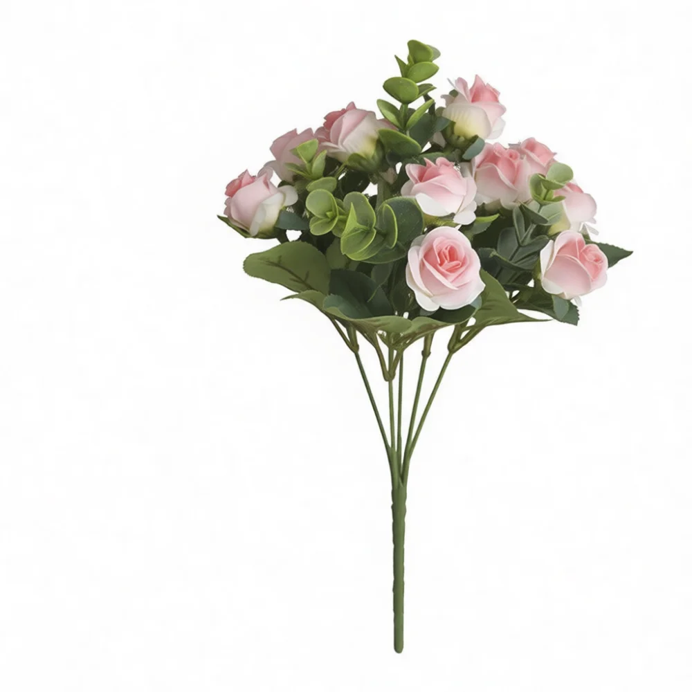 Artificial Eucalyptus Small Rose Bouquet Silk Faux Flora Realistic Plastic Plant Home Interior Decoration Gift