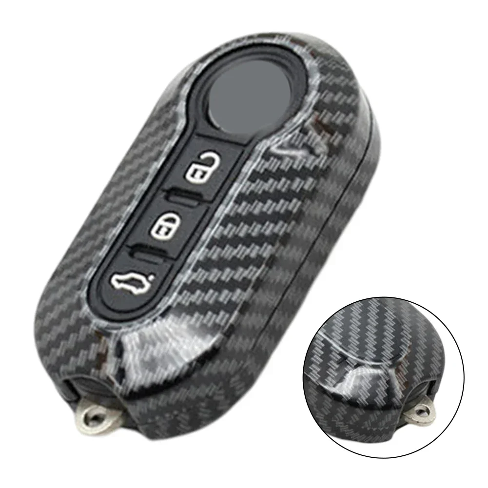 1pcs Auto Carbon Key Case Key Cover For Fiat 500 For Ducato For Abarth For Doblo Keycase Interior Accessories