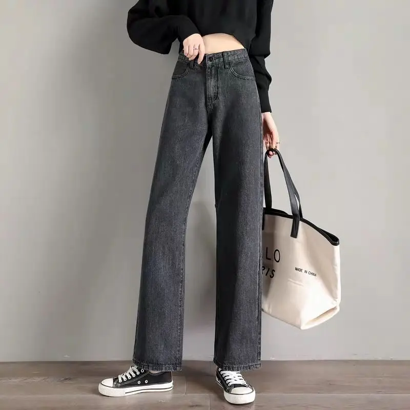 

New plus Size Women's Straight Leg Jeans High Waist Wide Leg Pants Spring Autumn 2026 New Style European Grandmother Pants