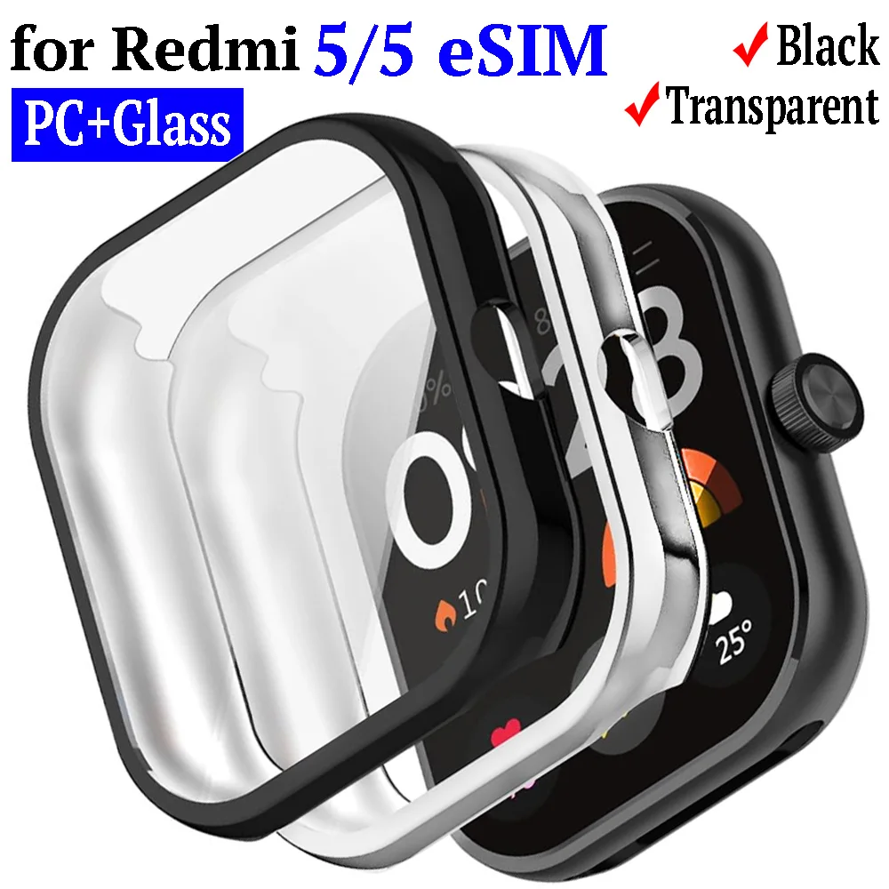 

HD Tempered Glass+Case Screen Protector for Xiaomi Redmi Watch 5/5 ESIM All Around 9H PC Bumper for Redmi 5/5 ESIM Cover 1-3Pcs