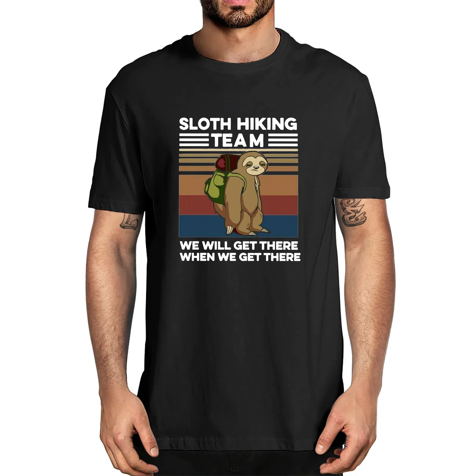 

Unisex Funny Sloth Hiking Team We Will Get There When We Get There Vintage Tshirt Men's 100% Cotton Novelty T-Shirt Tee Gift