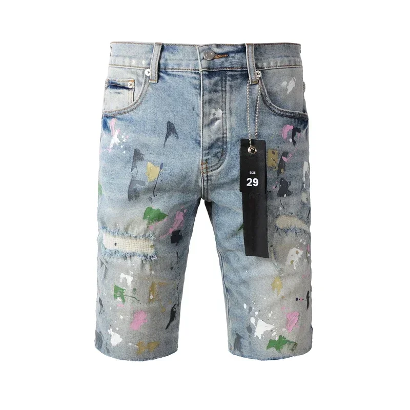 Topkwaliteit Fashion Purples Jeans Heren Trendy Elastische Rand Middenmerk Onregelmatige Blauwe Kleur Gewassen Denim Shorts Broek