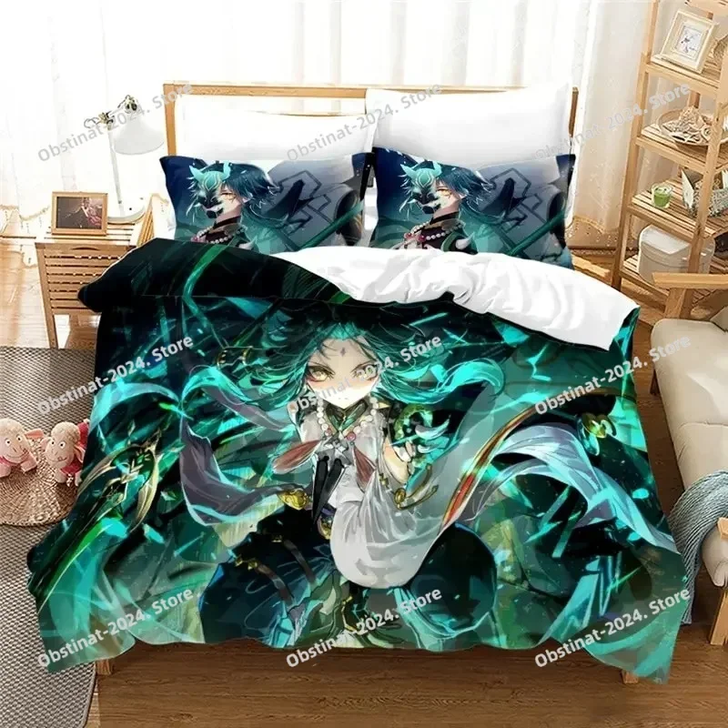 Аниме Genshin Impact Paimon печатный комплект постельного белья пододеяльник наволочка комплект постельного белья простыня пододеяльник полный размер Queen King Size