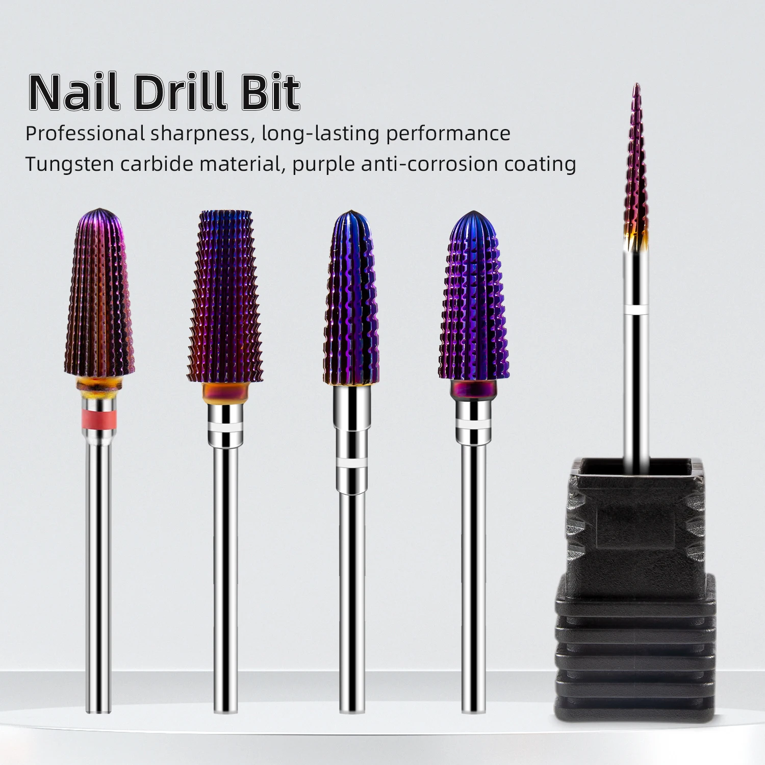 1/4 Stück konische lila Pro Hartmetall-Nagelbohrer 3/32 Zoll Schaft Fräser für Maniküre Nagelgel Nagellackentfernerfeilen