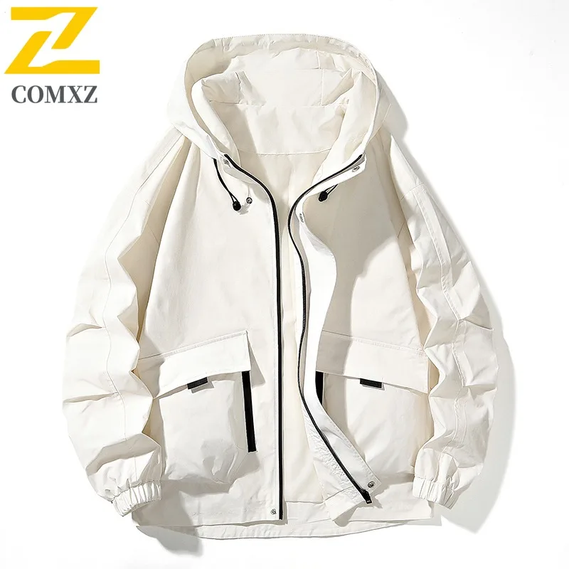 

COMXZ 2025 Мужская куртка Спецодежда Ветрозащитная уличная туристическая куртка для кемпинга Минималистичная повседневная верхняя одежда с капюшоном Осень