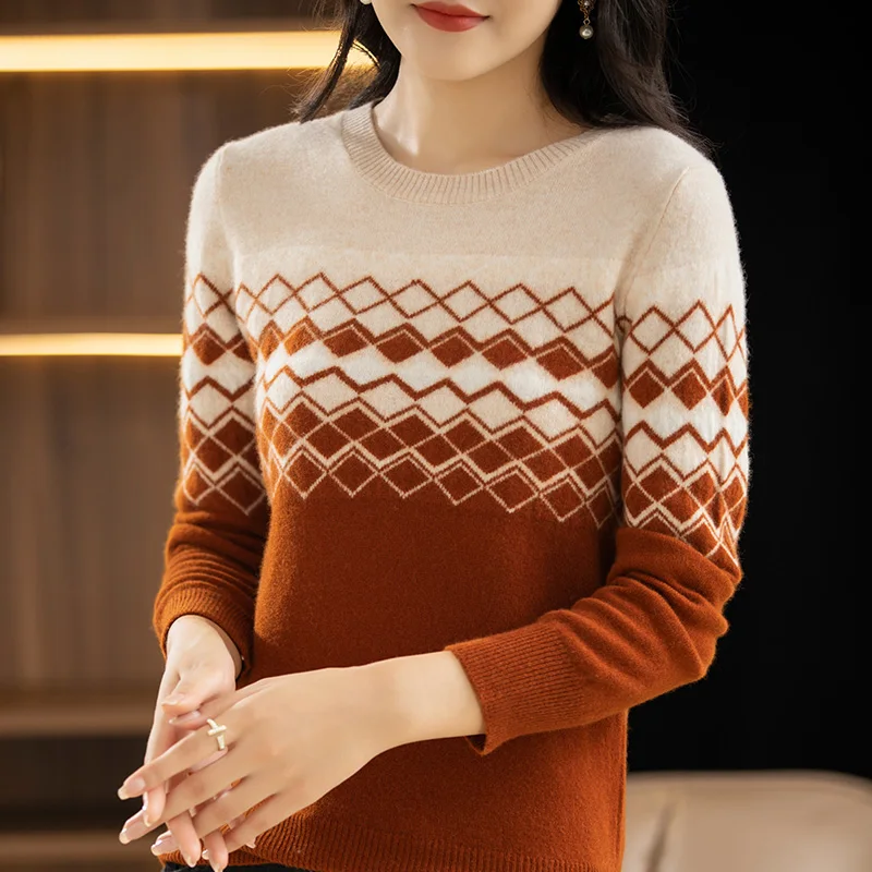 

Осень/зима, новый вязаный шерстяной женский жаккардовый пуловер с высоким воротником и длинными рукавами, однотонный базовый свитер