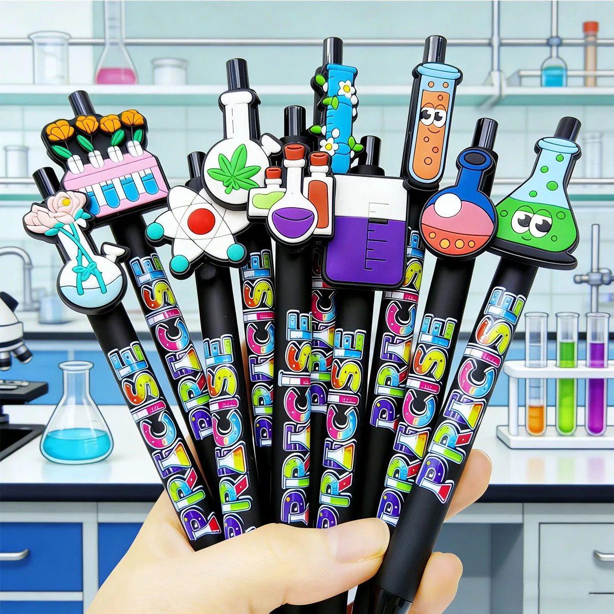 

10pcs/16pcs laboratory test tube beaker element patch printed ballpoint pen black convenient and practical ballpoint pen