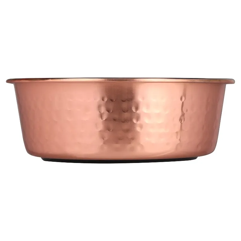 Medium 4-Cup Stainless Steel Hammered Copper Pet Bowl