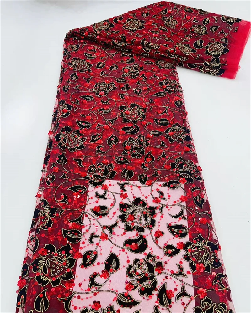 Hoge kwaliteit Afrikaanse netto kant met pailletten 5 yards Nigeriaanse Franse tule stof voor trouwjurken en speciale gelegenheden