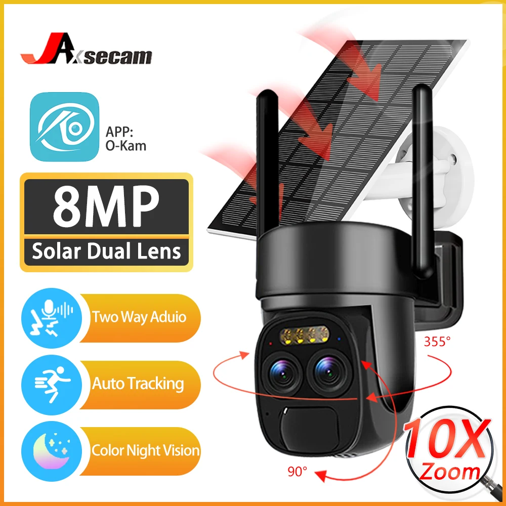 Cámara de seguridad CCTV con lente Dual Solar, Full HD, 8MP, 4K, Zoom 10X PTZ, WiFi, Audio al aire libre, IP con batería recargable, 356 días