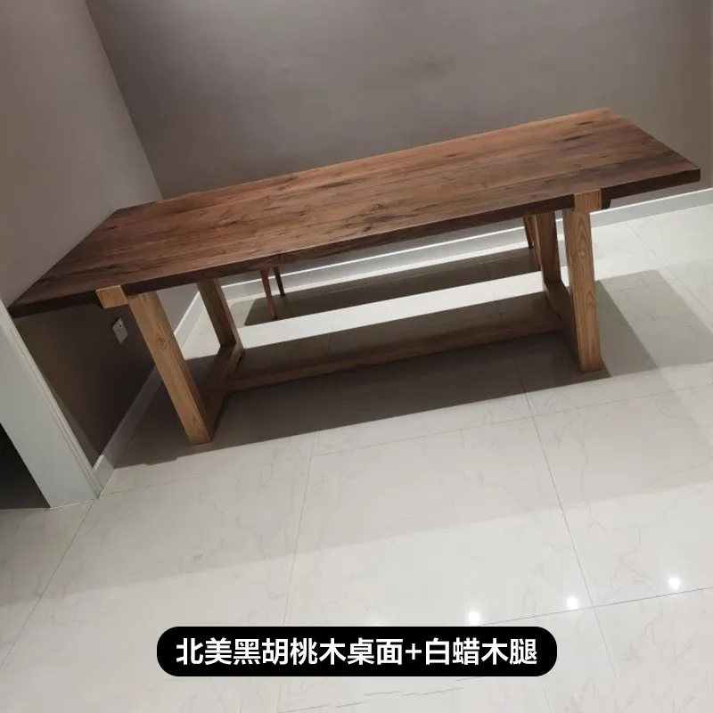 For Black walnut dining table Solid wood workbench Log large board Living room large long table Household dining table