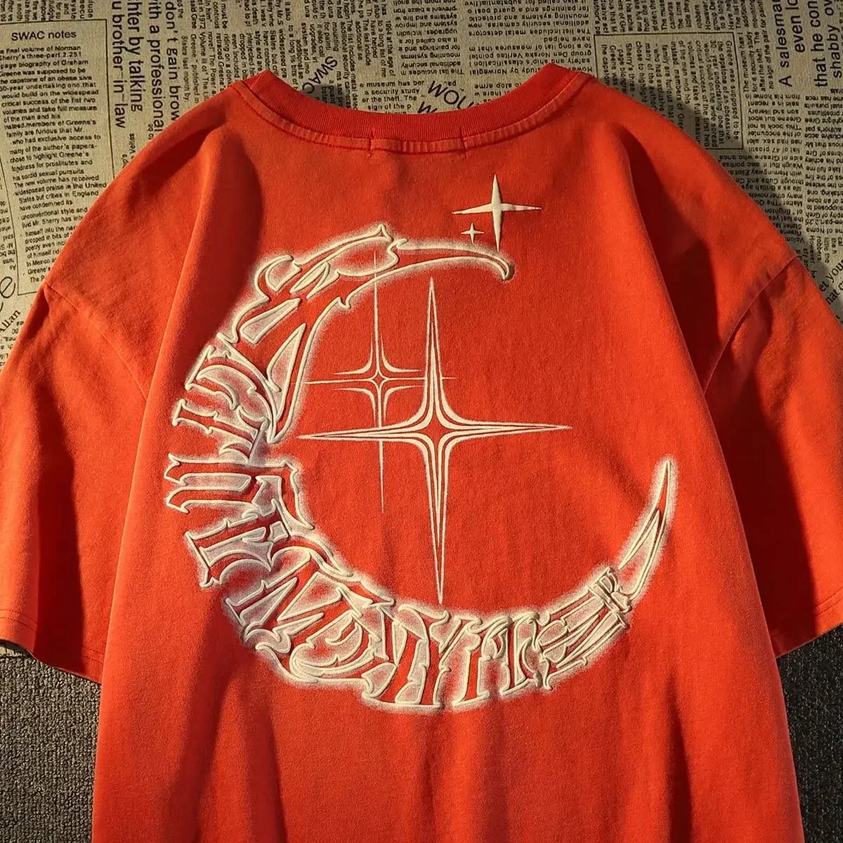 American Vintage Creative Font Star Short Sleeve T-shirt for Men and Women Oversize Summer Loose Couple Wear Cotton Top Clothing
