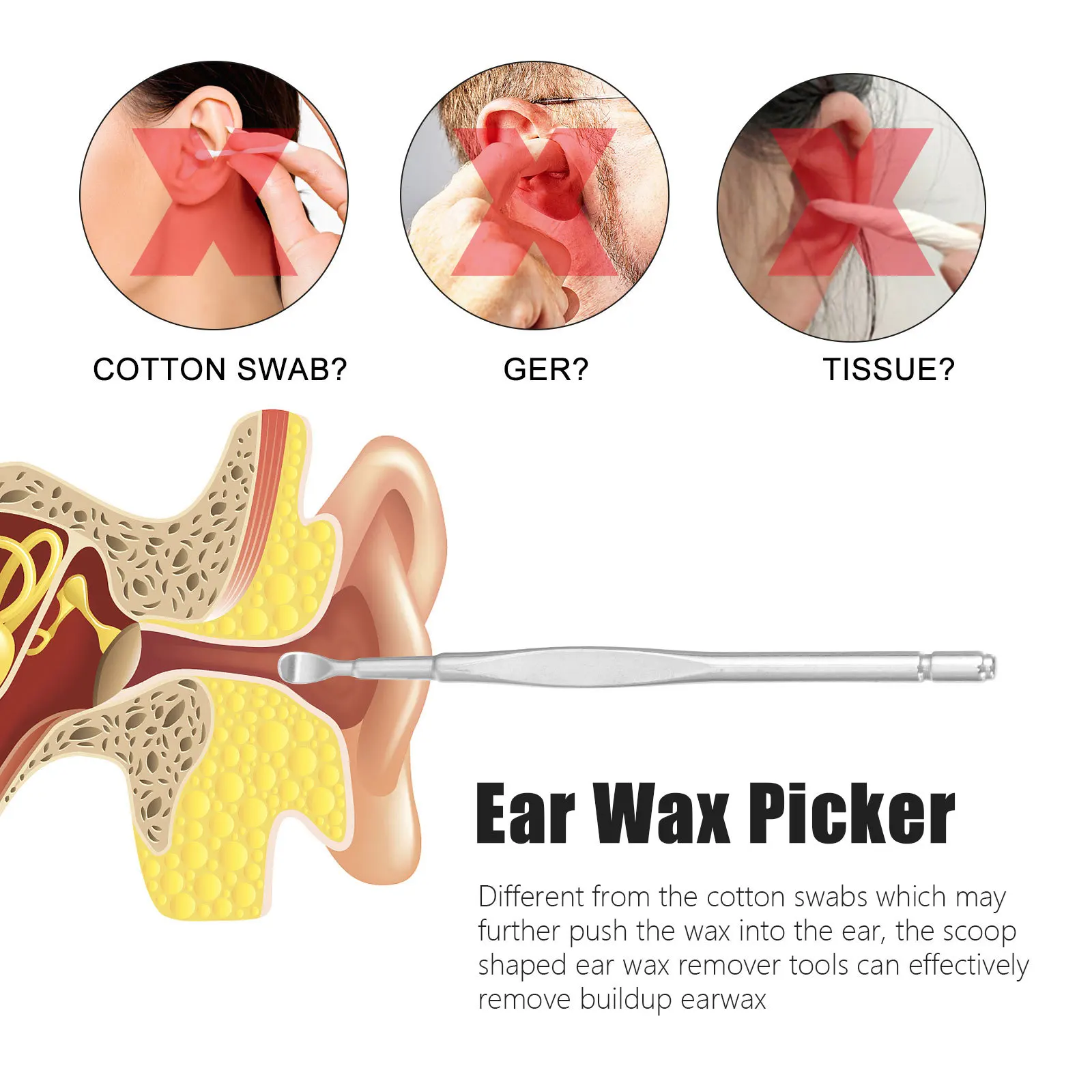 

12Pcs Ear Spoon Cleaners Medical Grade Stainless Steel Non-Slip Handle Ear Wax Removal Tools for Safe Earwax Cleaning Kit