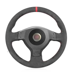 Black Alcantara Red Marker Hand-stitched Car Steering Wheel Covers Wrap for Subaru Impreza WRX STI II 2003 2004 2005 2006-2007