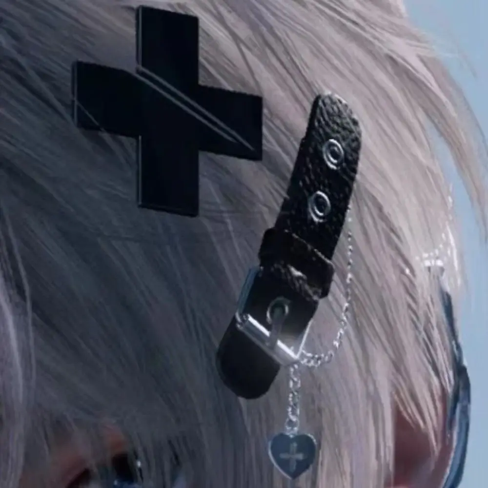 

Cross Leather Studded Cross Hair Clip Sweet and Cool Hot Girl Hairpin for Famale Bangs Handmade Faux Leather Hair Clip