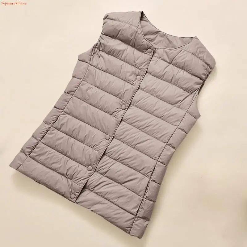 Q5WE Gilet da donna in piumino leggero senza colletto da esterno piumino corto senza maniche giacca trapuntata calda con bottoni