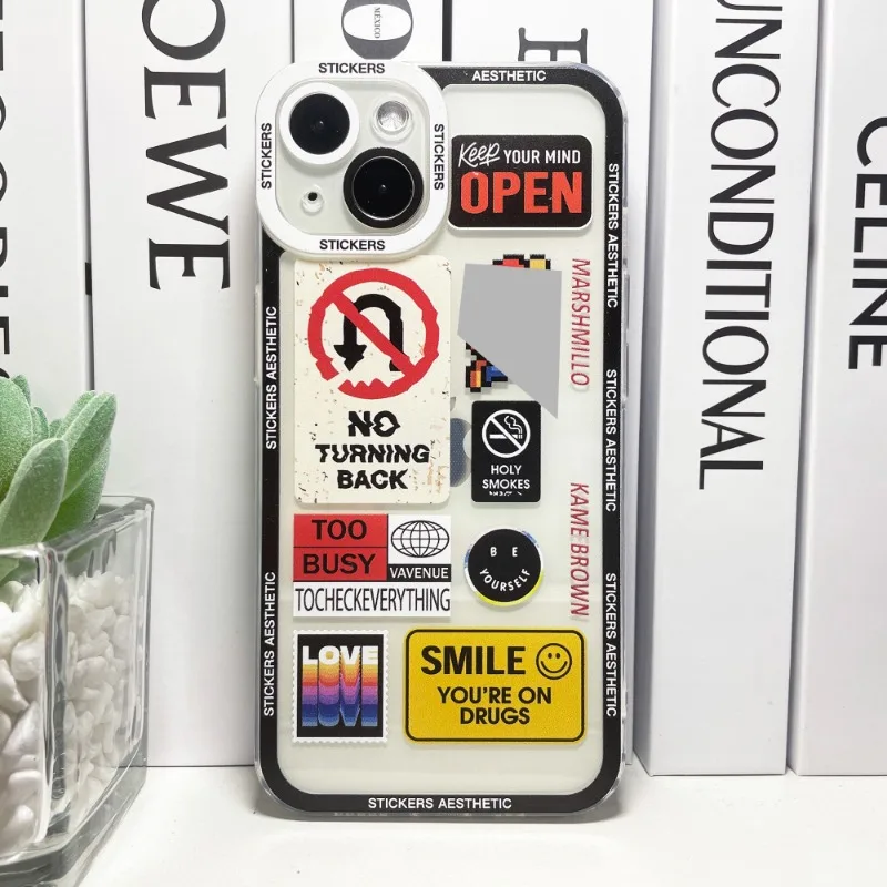 Funny Mix Labels Collage Stickers Phone Case For Samsung Galaxy S26 S25 S23 S24 S22 Ultra Plus Cover For Galaxy S24+ S23+ S25+