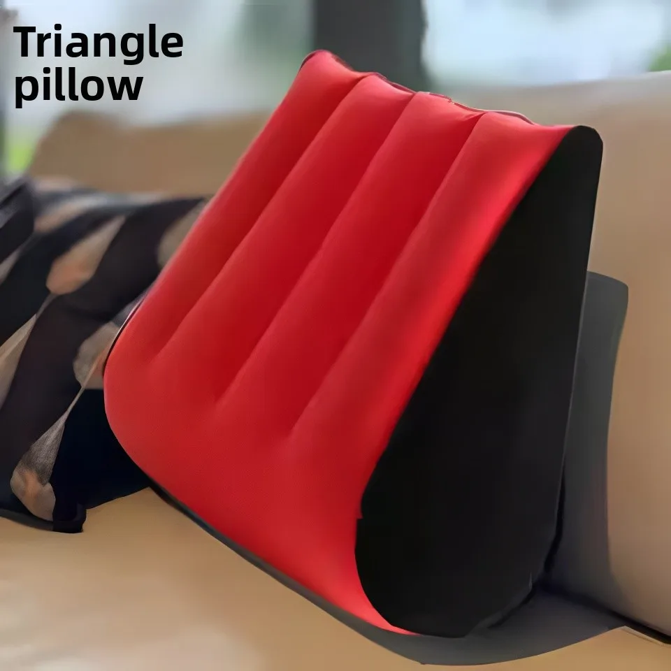 Inflatable Wedge Pillow Triangle Cushion Lightweight Portable Travel Sleeping Reading Post Surgery Leg Elevation Washable Red