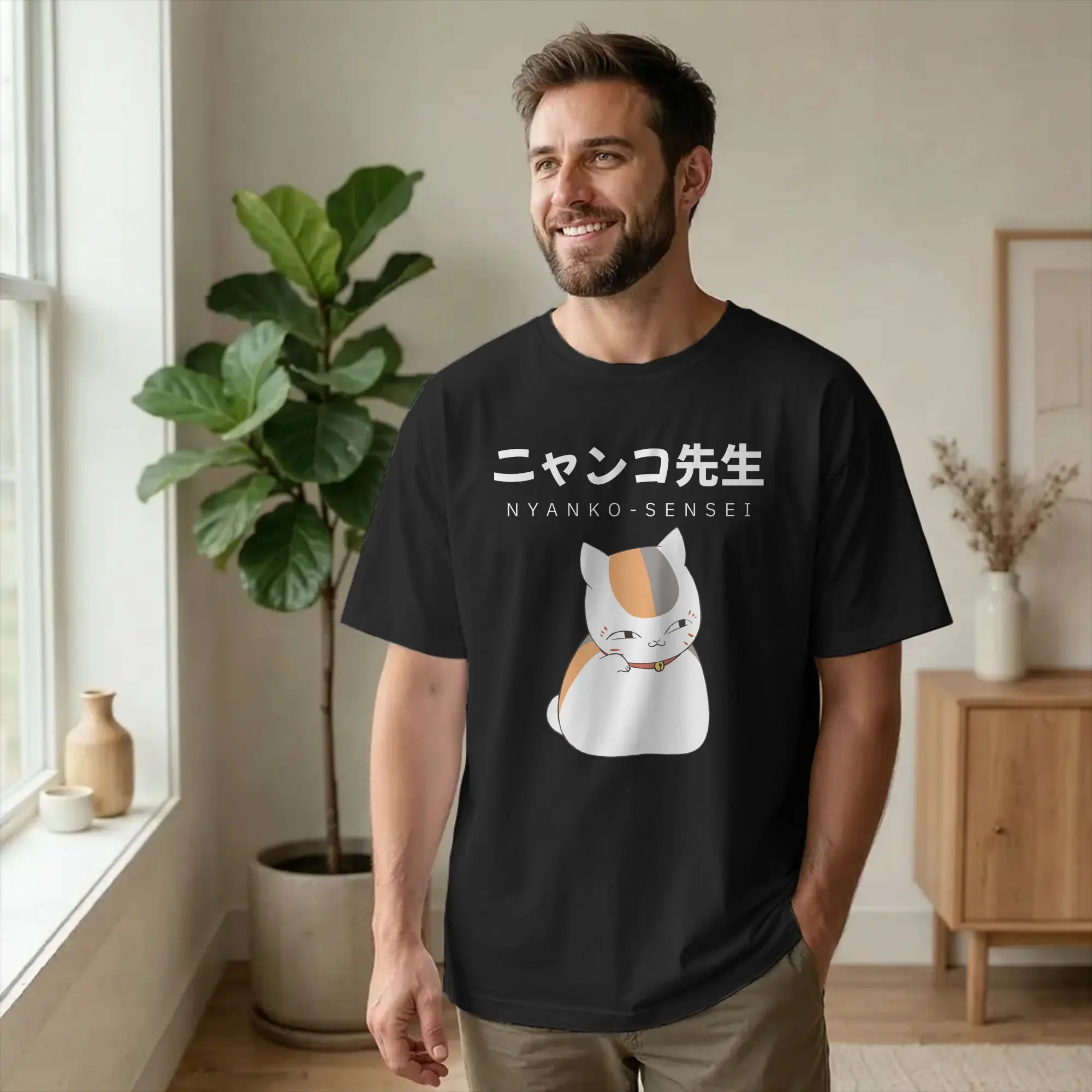 Men Natsume's Book of Friends Madara T Shirt Nyanko Sensei 100% Cotton Clothes Casual Short Sleeve Crew Neck Tee Shirt T-Shirt