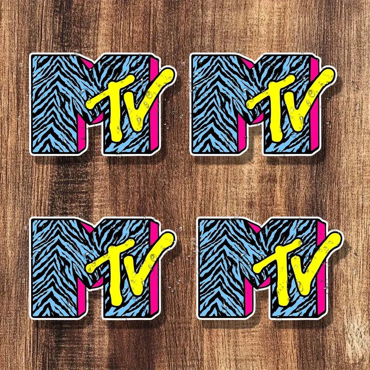 

4PCS/SET Letter Pattern Sticker (Blue Black Zebra Pink Yellow) - Waterproof Vinyl Decal for Laptop Car Decorative