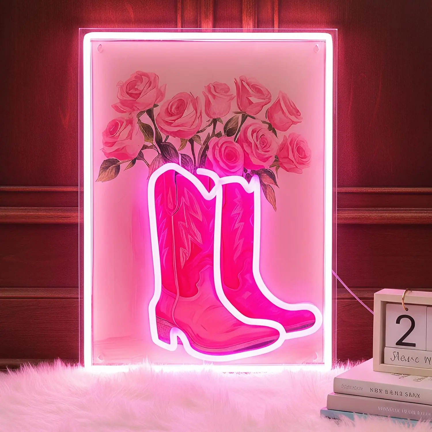 

Cowgirl Boot with Flowers Neon Sign Dimmable LED Neon Light for Home Bedroom Game Room Bar Party Wall Art Decor Gift for Cowboy