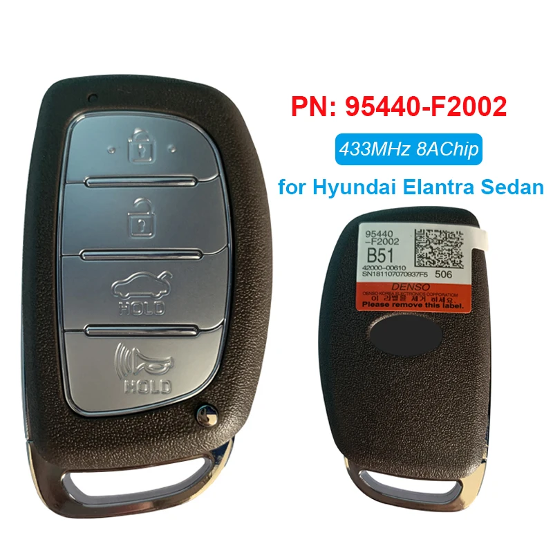 

CN020220 for Hyundai Elantra Sedan 2019-2020 Smart Remote Key Fob With 8A Chip 433Mhz PN: 95440-F2002 CQOFD0012 Keyless Go