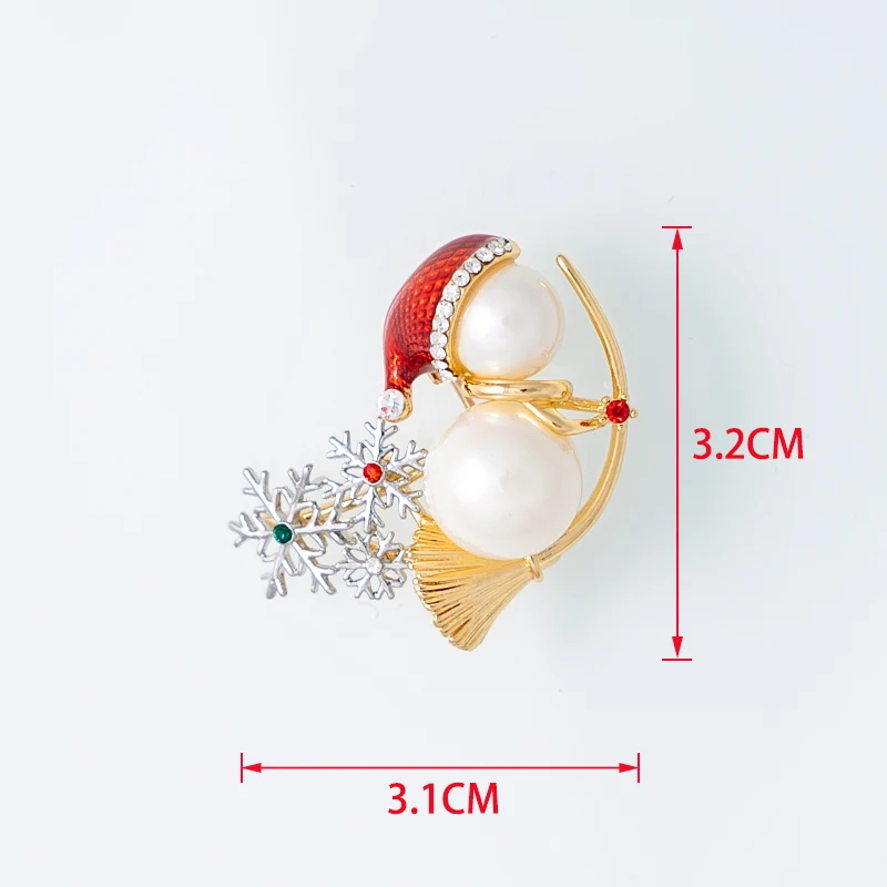 Luxury Simulated Pearl Flying Snowman Brooches Red Green Rhinestone Snowflake Pin Winter Jewelry Women Designer Christmas Gifts