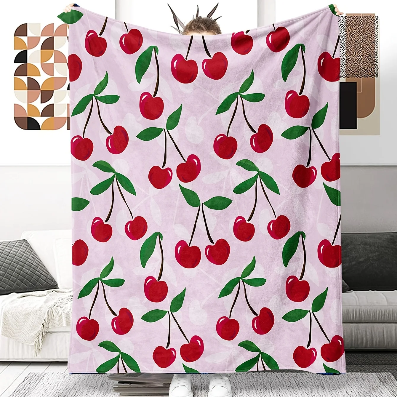 Retro Leopard Cherry Bows Throw Blanket Sexy Cheetah Spot Ribbon Pattern Cute Red Fruit Graphic Cover For Camping Cot