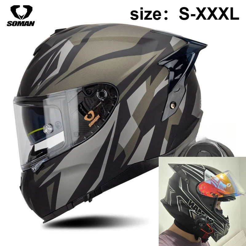 

SOMAN SM961 DOT Motorcycle Helmet Dual Lenses Black Sunscreen Low Noise Racing Style motorcycle helmet 헬멧반모