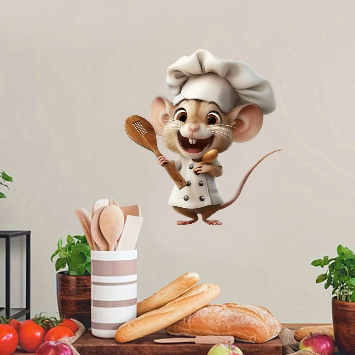 1pc Mouse Wall Stickers Cute Mouse, Timid Mouse, Mouse Chef, Mouse Making Friends Waterproof Self-Adhesive Wall Stickers